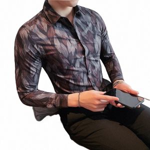 Nieuwe 2022 Lente Mannen Print Lg-mouwen Casual Shirt Mannen Fi Hawaii Slanke Bladeren Fr Sociale Celebrity shirt 25nf #