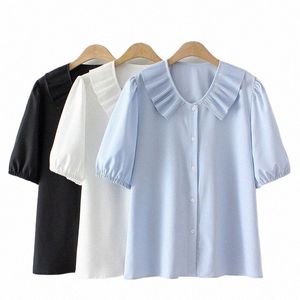 Nieuwe 2022 Zomer Plus Size Tops Voor Vrouwen Grote Maat Blouse Korte Mouw Losse Blauw Wit Leuk Shirt 3XL 4XL 5XL 6XL C06h #