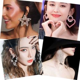 NIEUW 2022 Vintage bling Koreaanse grote hartringlop oorbellen voor vrouwen Pentagram Lange Tassel Luxe Crystal Fashion Dangle Ear Verjaardag Valentinejewelry Gifts Ladies