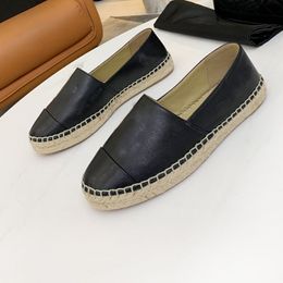 Nouveau 100% cuir Channeles chaussures habillées chaussures en toile mocassins Espadrilles femme luxe bout pointu en cuir véritable Quilting couture à la main pure femmes appartements pantoufles de luxe