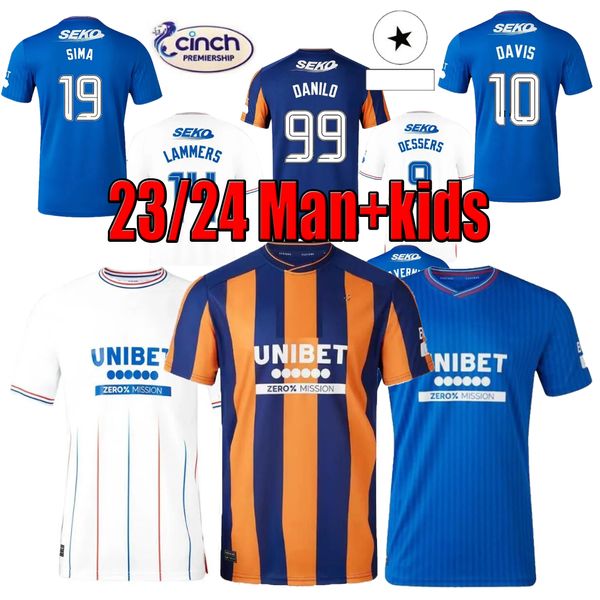 Nouveau 2023 2024 RanGERs Soccer Jerseys DESSERS SIMA J CIFUENT CANTWELL RASKIN TAVERNIER 23 24 Home Away 3ème maillot de football DAVIS Glasgow adulte hommes enfants kit uniformes