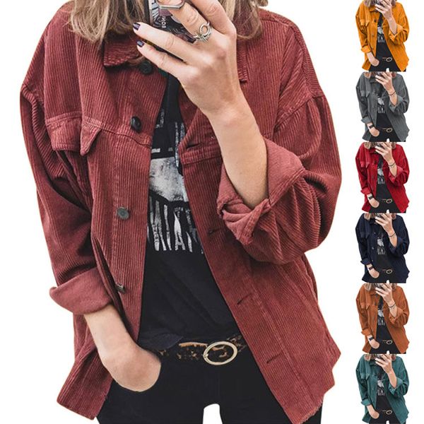 Nouveau 2023 automne Blouses velours côtelé boutonné cardigan à manches longues femmes chemises revers ample épaissi chemise femme vêtements