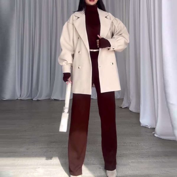 Manteau en laine blanc cassé, haut de gamme, Style Hepburn, ample, à la mode, nouvelle collection automne 2023