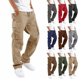 Nouveau 2023 Pantalon cargo Pantalon pour hommes pleine longueur Couleur unie Lâche Multi-poches Poches à cordon Pantalon Pantalon cargo mâle 3XL j0TX #