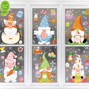 Nouveau 2023 Pâques Fenêtre Autocollants Lapin Oeufs De Carotte Électrostatique Verre Decal Wall Sticker Joyeuses Pâques Décorations Pour La Fête À La Maison