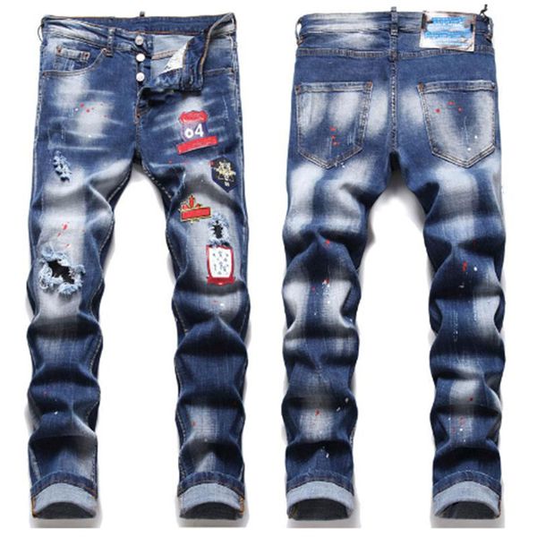 Nouveau 2023 Fashion Designer Hommes Jeans Badge Rips Stretch Jeans Noir Mode Homme Slim Fit Lavé Motocycle Denim Pantalon Panneaux Hip HOP Pantalon En Gros