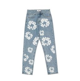 Nieuwe 2023 Casual herenjeansbroek met volledige print Rechte patchwork gescheurde oversized spijkerbroek