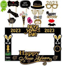 Nouveau 2023 Happy New Year Photo Frame Cheers Champagne Photo Booth Props Décorations De Noël Navidad New Year's Eve Party Supplies