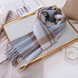 Nieuwe 2023 honderd procent Australië wol wollen geruite sjaal vrouwelijke winter kleurblokkering veelzijdige warme geruite sjaal mode populaire kraag mode Engeland geruite