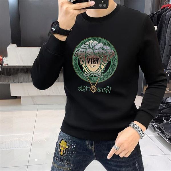 Nuevo 2023 Diseñador de lujo con capucha Hombre Moda Carta de cuero Taladro caliente Negro Ropa de manga larga Jersey Sudadera blanca de gran tamaño