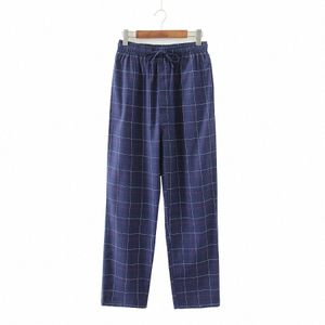 Nieuwe 2023 Mannen Casual Pyjamabroek 100% Katoen Oversized Ademend Zachte Thuis Broek Voor Mannen Lente Zomer Plaid Nachtkleding broek B7PT #