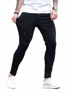 Nieuwe 2023 Mannen Strakke Denim Broek Krassen Zwarte Elastische Slanke Kleine Voet Broek Motorsport Straat Casual Karakter Jeans V8No #