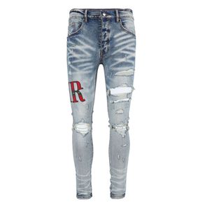 Nouveau 2023 Jeans pour hommes en détresse moto biker jean Rock Skinny amirs Slim Ripped marque de mode lettre marque Denim hommes pantalons