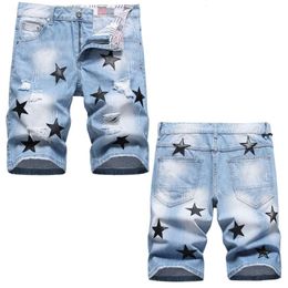 Nouveau 2023 printemps cassé noir étoile Denim Shorts coupe droite hommes décontracté Capris