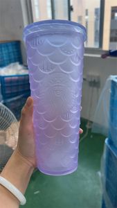 NOUVEAU 2023 Starbucks Gobeurs cloutés 710 ml Masse de café en plastique Bright Diamond Starry Straw tasse de durian Fish Scale Cups Gift Product S S
