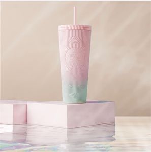 Nuevo 2023 Tumblers con tachuelas de Starbucks 710ml taza de café de plástico brillante tazas de paja de paja durian tazas de regalo de regalo