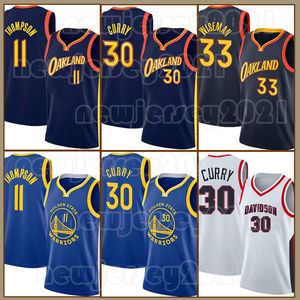 Nouveau 2023 Stephen Curry Klay Thompson Basketball Jerseys 30 11 23 Hommes James Wiseman City Golden States Edition Bleu Rétro Jersey Mitchell Ness Chemise