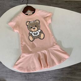 Nieuwe 2023 zomermode kinderjurken voor meisjes Katoen cartoon beer korte mouw comfortabele kinderen prinsessenjurk 2-10 jaar