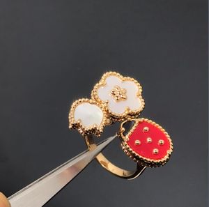 Nieuwe 2023 Trend Europese Merk Rose Gouden Ringen Vrouwen Wit Fritillaria Lucky Flower Ring Lente Lieveheersbeestje Luxe Sieraden