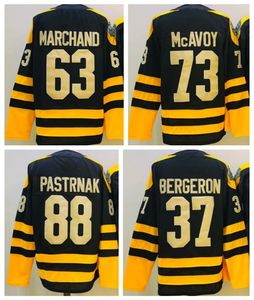 Nouveau 2023 Winter Classic 37 Patrice Bergeron Jersey 88 David Pastrnak 63 Brad Marchand 73 Charlie Mcavoy Hockey Jerseys Noir Jaune Ed