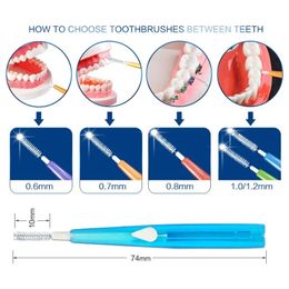 NIEUW 2024 10PCS DENTAL ORAL HYGIENE HYGIENE PUSH-PULL Interdental borstel Volwassenen Tandreiniging Floss Borstel Pick 5 Grootte Borstelkop 0,6 mm 1,2 mm2.