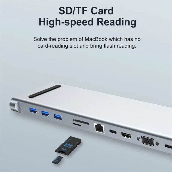 Nouveau 2024 11 en 1 USB C Hub Multi Hub Network ETHERNET PD 100W TYPE C ADMORK STATING SPLITTER USB 3.0 Adaptateur pour MacBook Surface Hubfor pour