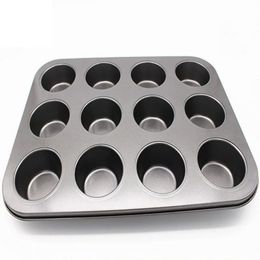 NIEUW 2024 12 kopjes DIY Cupcake Baking Trade gereedschap Nitaanvals stalen schimmel Ei Taart Bakvak Dish Dish Muffin Cake Mold Round Biscuit Pan Diy