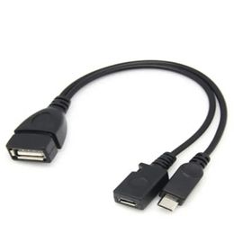 Nouveau 2024 1pc 2 en 1 OTG Micro USB Hosb Power Y Splitter USB Adaptateur à micro 5 broches Câble pour le câble féminin mâle Power Y Câble pour OTG Micro