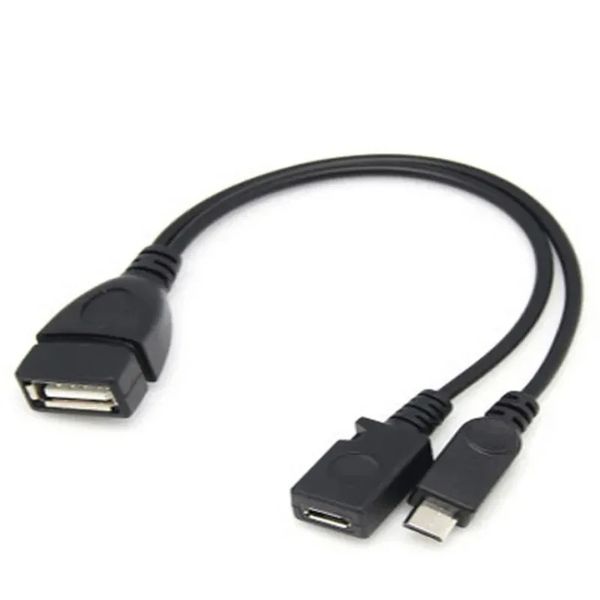 Nuevo 2024 1pc 2 en 1 OTG Micro USB Host Potencia Y Divisor y adaptador USB al micro 5 pin Cable femenino para el cable de divisor Y para OTG Micro