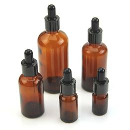 Nouveau 2024 1pc Bouteille à compte-gouttes vide Amber Huile essentielle Verre Aromathérapie Liquide brun 5-50 ml Drop pour les bouteilles de pipette de massage Refipillable pour