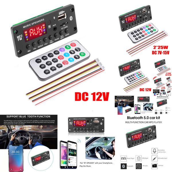 Nuevo 2024 2024 Kit de automóvil Bluetooth 2*25W 7-15V 50W AMPLIFICADOR CAR MP3 Player Decoder Tablero Bluetooth 5.0 Módulo de grabación USB Soporte de mano FM Aux Recorders