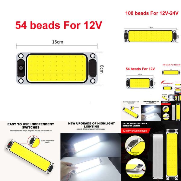 Nuevo 2024 2024 Luces decorativas 54/108SMD Interior Luz interior 12 V-24 V Reading Light Car Dome Light Panel LED LIMBRA IMPRESIÓN AUTHESIVO Lámpara de camión autoadhesivo