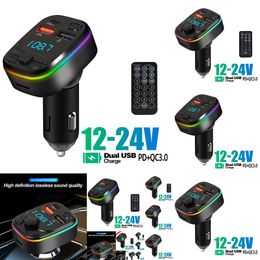 Nuevo 2024 2024 OTRO AUTO Electronics Car Bluetooth 5.0 FM Transmisor Tipo-C Dual USB 3.4A Atmósfera de LED de LED de cargador rápido Ligera MP3 Música sin pérdida