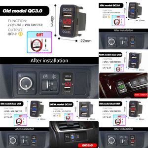 NOUVEAU 2024 2024 AUTRES ÉLECTRONIQUE AUTO QC3.0 Chargeur de voiture Charge rapide 12V Adaptateur 24V Double Corolla Hilux Socket Lighter pour Toyota Smart Phone Voltmètre avec fil