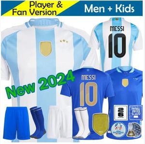 Nouveau 2024 2025 Argentine Jerseys de football Fans Player Version Messi Allister Dybala Di Maria Martinez de Paul Maradonahome Away GK Hommes et femmes Maillot de football