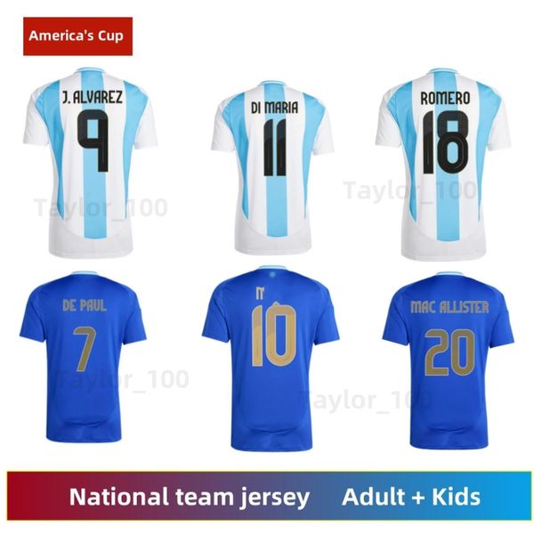 Nuevo 2024 2025 Argentina Camisetas de fútbol Fans Player Versión MAC ALLISTER DYBALA DI MARIA MARTINEZ DE PAUL MARADONA Hombres Mujeres Camiseta de fútbol azul 24 25 Kit para niños