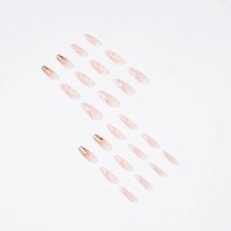 Nuevo 2024 24 piezas de uñas falsas francesas puntas de uñas de arte corto Presione Stick en falsos con diseños de cubierta completa de color rosa artificial punta transparente transparente para
