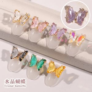 Nouveau 2024 2pcs Crystal papillon en alliage Nail Art Décorations Aurora Holographic 3D Papillons en rabais