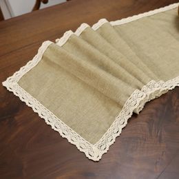 new 2024 30x250CM Table Runner Burlap Lace Jute TV Cabinet Table Runners Rustic Hessian Imitation Linen Wedding Party Home Decoration for
