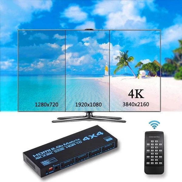 Nouveau 2024 4K Matrix HDMI2.0 Matrix 4K60 Matrix HDMI4 IN 4 OUT 4x4 Matrix Prise en charge 4KHDR HDCP2.2 CCCAM LINES FOR HDMI2.0 Matrice pour matrice 4K