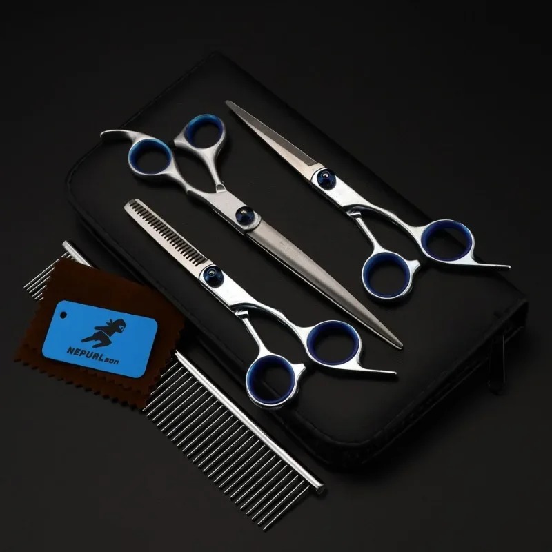 new 2024 5pcs/Set Stainless Steel Pet Dogs Grooming Scissors Suit Hairdresser Scissors for Dogs Professional Animal Barber Cutting Tools for
