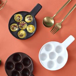 new 2024 6 Holes Ceramic Escargot Baking Plate Grill Conch Snail Dish Heat Resistant Mushroom Baking Tray Kitchen Gadgetfor Heat Resistant