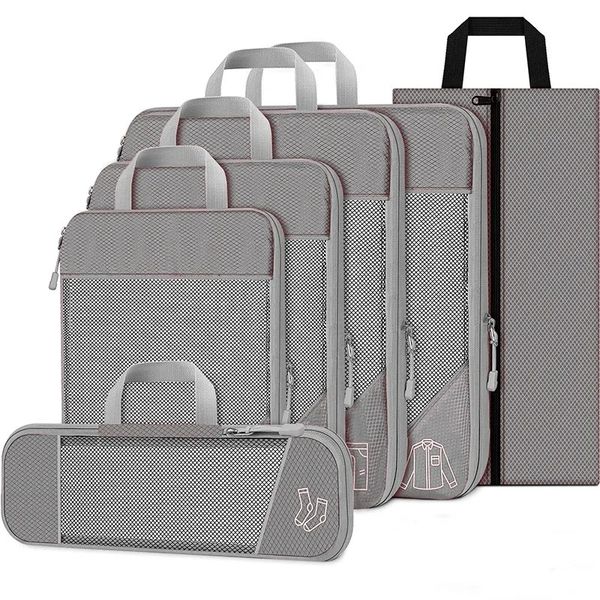 Nouveau 2024 6PCS Cubes d'emballage comprimés Ensemble d'organisateur de rangement de voyage avec sac de chaussures Sac de valise léger portable portable portable