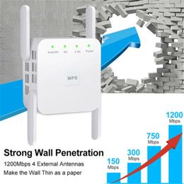 NIEUW 2024 AC1200M Dual Frequency Repeater Wireless Signal Amplifier 5G High Power Wall Extender AP Zender Wit wit