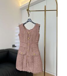 Nieuwe 2024 Herfst en Winter Rose Roze Dikke Bloemenjurk elegante dames mini modeontwerper gebreide jurken kleding dames donkergroene midi-jurkenFZ24030742