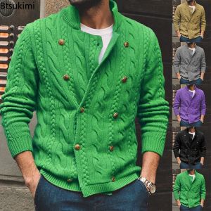 Cardigan tricoté à Double boutonnage pour homme, manteau, Streetwear, chaud, col roulé, nouvelle collection automne hiver 2024