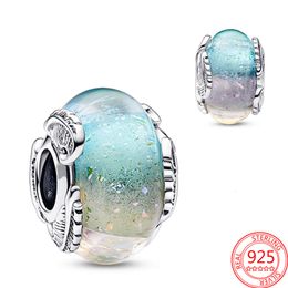 Nouveau 2024 perles en argent Sterling multicolore Murano verre courbé plume breloque idéal pour Bracelet Bracelet fille cadeau