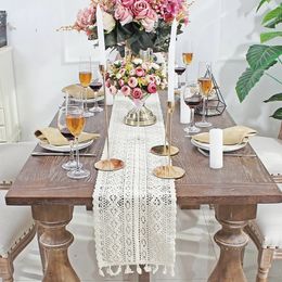 NOUVEAU 2024 Runner de table en dentelle à crochet beige avec coton à filet