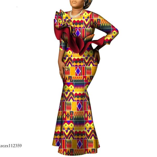 Nuevo 2024 bintarealwax africano maxi casual vestimenta bazin riche algodón impreso vestidos largos nueve puntos manga plena talla de África wy9492 es