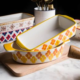 new 2024 Ceramic Baking Dish Roasting Lasagna Pan Rectangular Dish Bakeware Pan With Handle Oven Kitchen Baking Tool baking tray- ceramic